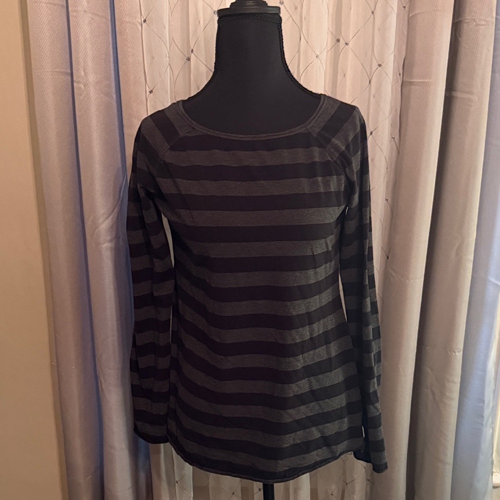 Calvin Klein Black and Gray Striped Long Sleeve Top